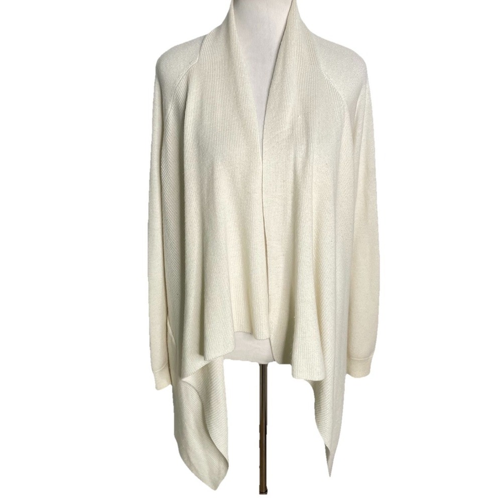 Vince Cardigan Sweater White Open Fitted Sleeves Draped Front Work Career Small